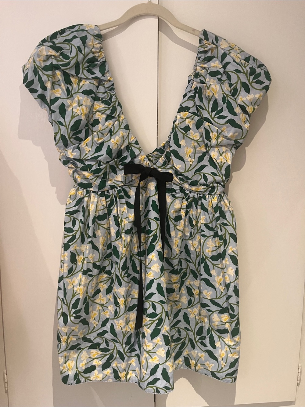 Agua by Agua Bendita Light Blue Floral Mini Dress with Black Tie